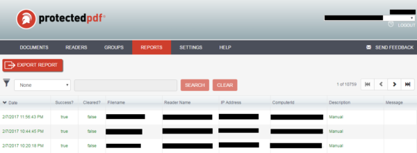 protectedpdf report screen