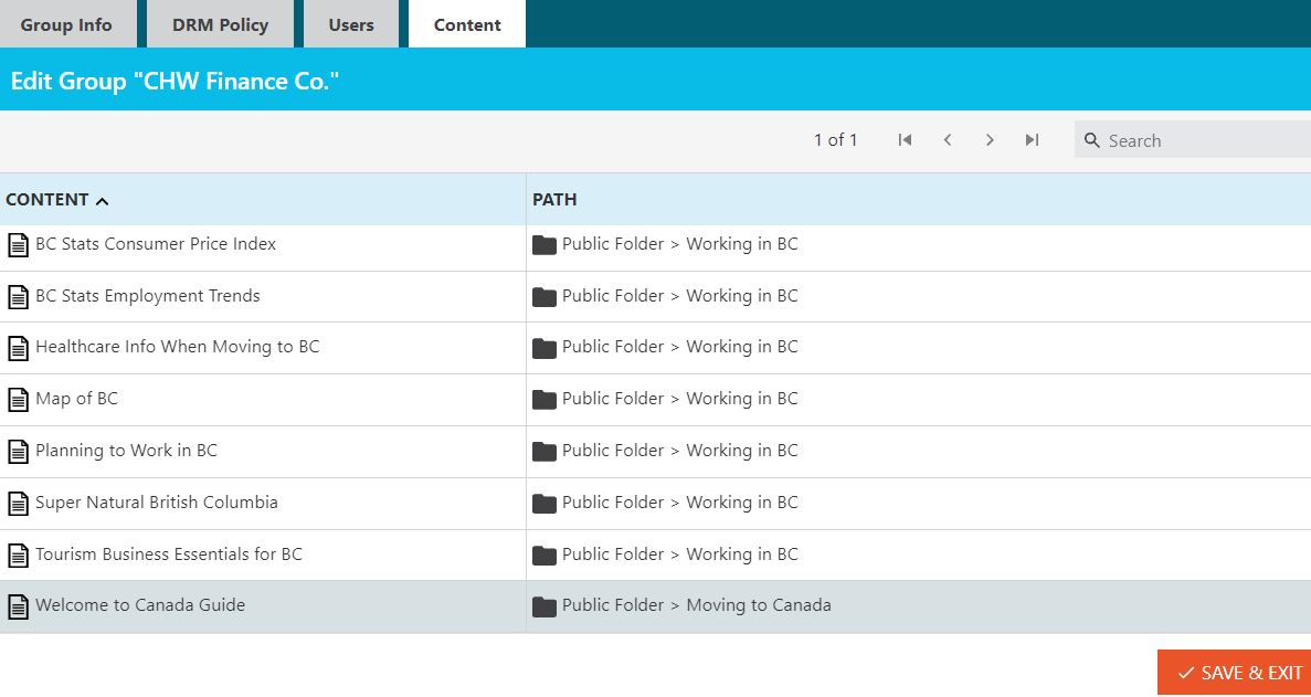 content permissions by group screen