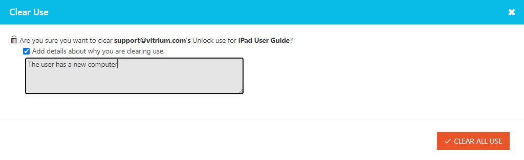 clear use are you sure prompt screen