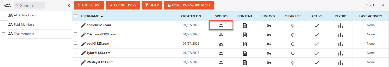 users tab
